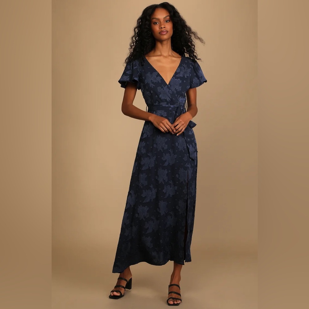 Lulus Maxi Jacquard Dress in Navy